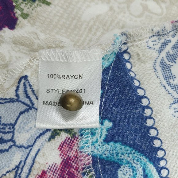 Jodifl Floral Tunic Top Flowy Size S Lightweight 3/4 Sleeve Pockets Peasant Blue - Picture 6 of 14